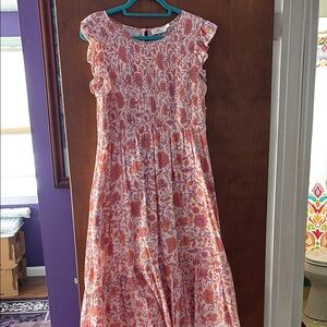 Vineyard Vines floral coral, purple and cream midi dress